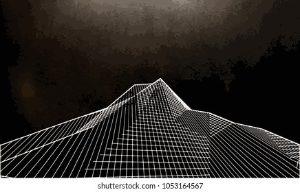 Abstract landscape. Vector outline illustration background. Brown. For your design