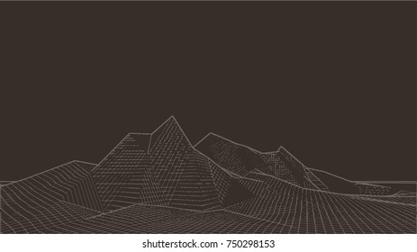 Abstract landscape. Vector outline illustration background. Brown.