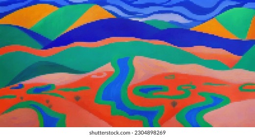 Abstrakte Landschaft. Vektorpixelige Illustration. Pixeldesign.