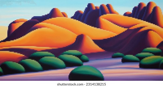 Abstract landscape. Vector pixelated illustration. Pixel design.