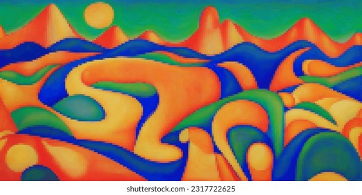Paisaje abstracto. Ilustración vectorial pixelada. Diseño de píxeles.