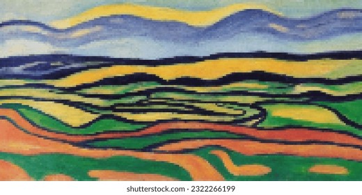 Abstract landscape. Vector pixelated illustration. Pixel design.