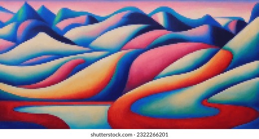 Abstract landscape. Vector pixelated illustration. Pixel design.