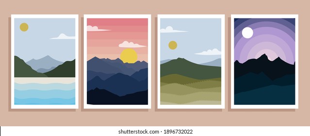 Abstract Landscape view on the morning, evening, and night. Abstract Poster design