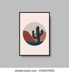 Abstract landscape wall art print. Vector abstract landspace for luxury minimal bedroom interior. Printable boho poster for decor. Artwork with terracotta colors for wallpaper. Vector illustration