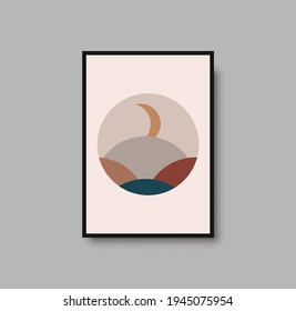 Abstract landscape wall art print. Vector abstract landspace for luxury minimal bedroom interior. Printable boho poster for decor. Artwork with terracotta colors for wallpaper. Vector illustration