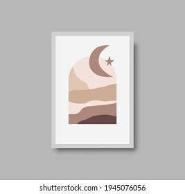 Abstract landscape wall art print. Vector abstract landspace for luxury minimal bedroom interior. Printable boho poster for decor. Artwork with terracotta colors for wallpaper. Vector illustration