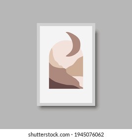 Abstract landscape wall art print. Vector abstract landspace for luxury minimal bedroom interior. Printable boho poster for decor. Artwork with terracotta colors for wallpaper. Vector illustration