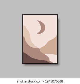 Abstract landscape wall art print. Vector abstract landspace for luxury minimal bedroom interior. Printable boho poster for decor. Artwork with terracotta colors for wallpaper. Vector illustration