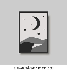 Abstract landscape wall art print. Vector abstract landspace for luxury minimal bedroom interior. Printable boho poster for decor. Artwork with neutral paints for wallpaper. Modern vector illustration