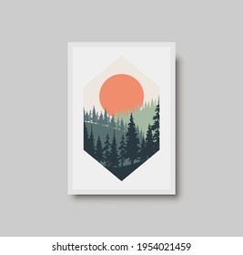 Abstract landscape wall art print. Vector abstract landspace for luxury minimal bedroom interior. Printable boho poster for decor. Artwork with neutral paints for wallpaper. Modern vector illustration