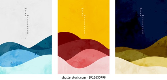 Abstract landscape with wave pattern vector. Nature art background with Mountain forest template in oriental style.