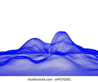 Abstract landscape. Wave surface of particles.3d Vector illustration.