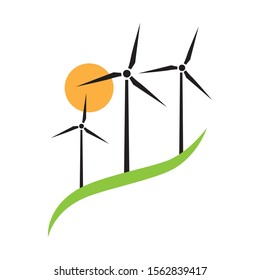abstract landscape with wind turbines, vector