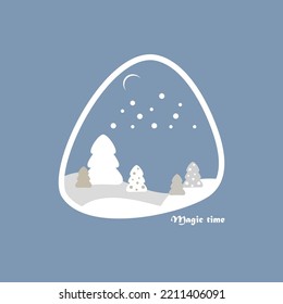 Abstract landscape with winter forest. Card, print or poster. New Year and winter theme. Vector illustration. Megic time.