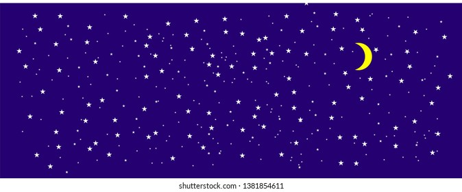 abstract landscape yellow crescent moon and white stars wallpaper with blue background design concept