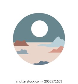 Abstract landscapes. Contemporary nature shapes mountains. Vector art illustration. Aesthetic Sticker. Eps 10. 