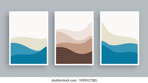 Abstract landscapes mountains wall art painting. Minimalist shape elements hand drawn background.
