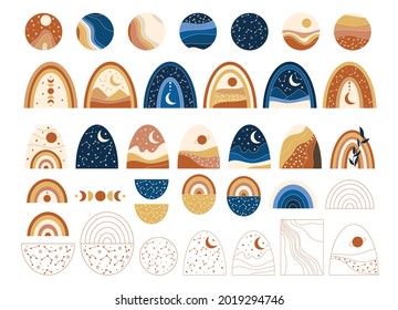 Abstract landscapes and rainbow clipart. Vector illustration.