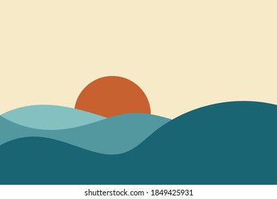 abstract landscapes. Sun, mountains, waves. 