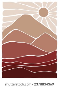 Abstract lanscape panorama posters. Organic doodle shapes matisse style, naive art, contemporary backgrounds. beach and mountains vector illustration