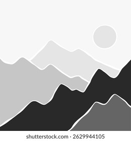 Abstract lanscape panorama posters. Organic shapes matisse style, naive art, contemporary backgrounds. sun and mountains vector illustration
