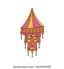 Abstract lantern with ornate in flat design. Lamp for India light festival. Vector illustration isolated.