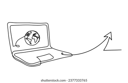 Abstract laptop and direction as line drawing on white background. Vector