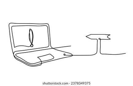 Abstract laptop and direction as line drawing on white background. Vector