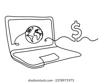 Abstract laptop and dollar as line drawing on white background. Vector