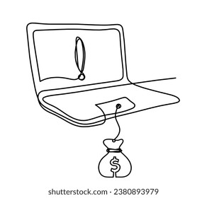 Abstract laptop and dollar as line drawing on white background. Vector