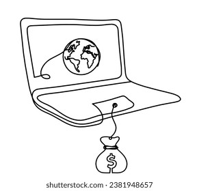 Abstract laptop and dollar as line drawing on white background. Vector