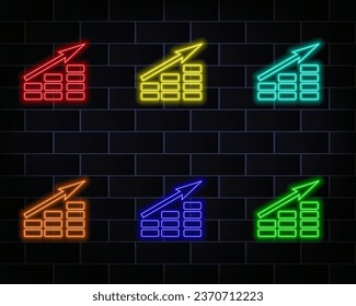 Abstract laptop with growing graph. Low poly style design. Business strategy concept. Blue geometric background. Vector illustration.. red. yellow, blue, pink, orange.
