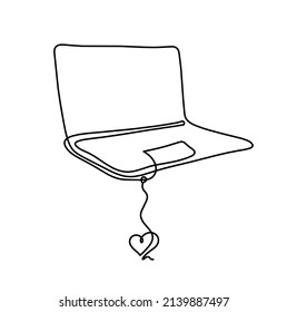 Abstract laptop with heart as line drawing. Vector