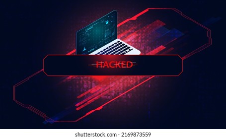 Abstract Laptop Interface Data Interference Server Hacking Online Theft Internet System Vulnerabilities.on Hi Tech Blue Future Background