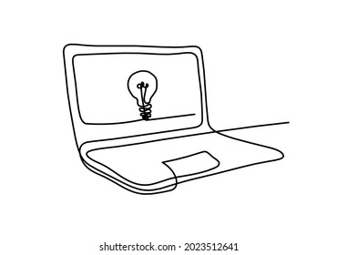 Resumen del portátil y la lámpara de luz como dibujo de línea sobre fondo blanco. Vector