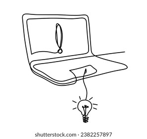 Resumen del portátil y la lámpara de luz como dibujo de línea sobre fondo blanco. Vector