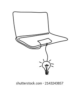 Resumen de la laptop con bombilla en blanco. Vector