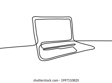 Abstract laptop as line drawing on white background. Vector