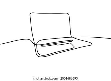 Abstract laptop as line drawing on white background. Vector