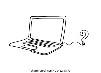 Abstract laptop with question as line drawing on white as background. Vector