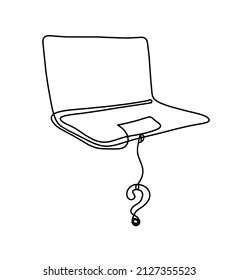 Abstract laptop with question mark as line drawing on white as background. Vector
