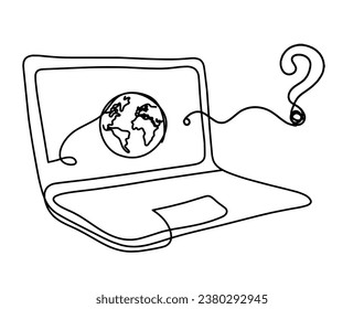 Abstract laptop and question mark as line drawing on white background. Vector