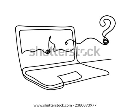 Abstract laptop and question mark as line drawing on white background. Vector
