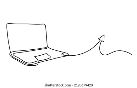 Abstract laptop with sign of direction as line drawing on white as background. Vector