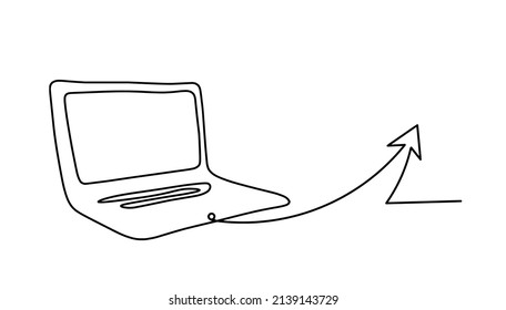 Resumen portátil con signo de dirección como dibujo de línea en blanco como fondo. Vector