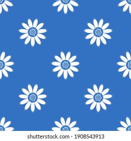Abstract large daisies on a blue background.The classic simple floral pattern for textile, fabric, background, wrapping paper, Wallpaper, background, and ceramics.