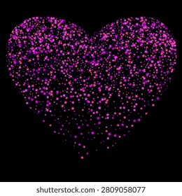 Abstract large heart made of small pink and purple stars on black background. Eps 10
