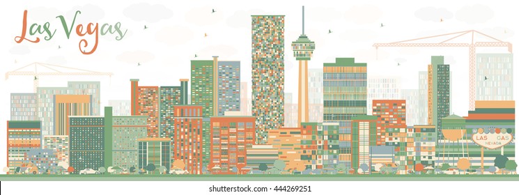 Abstrakte Las Vegas Skyline mit Farbbauten. Vektorgrafik. Business Travel and Tourism Konzept mit modernen Gebäuden. Bild für Präsentationsbanner-Platzierung und Website.