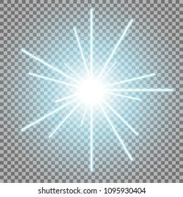 Abstract laser beams with light circle and sparks on transparent background, light effect, aqua color